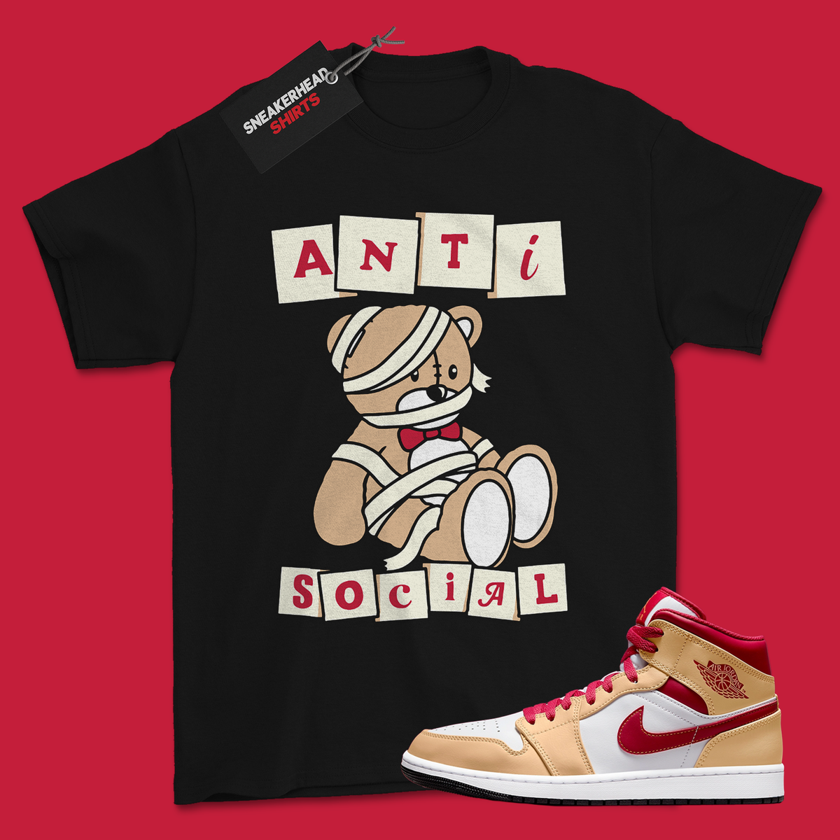 Shirt for Jordan 1 Mid Light Curry Cardinal Red Beige Anti